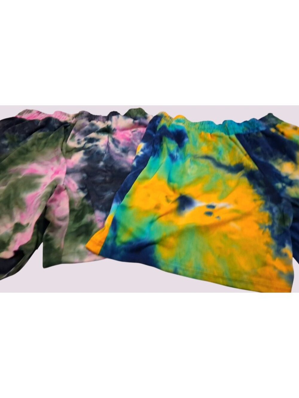 Lot Of 2 Tie-Dye Cotton Shorts 2X Elastic Waistband Pockets Longer Length